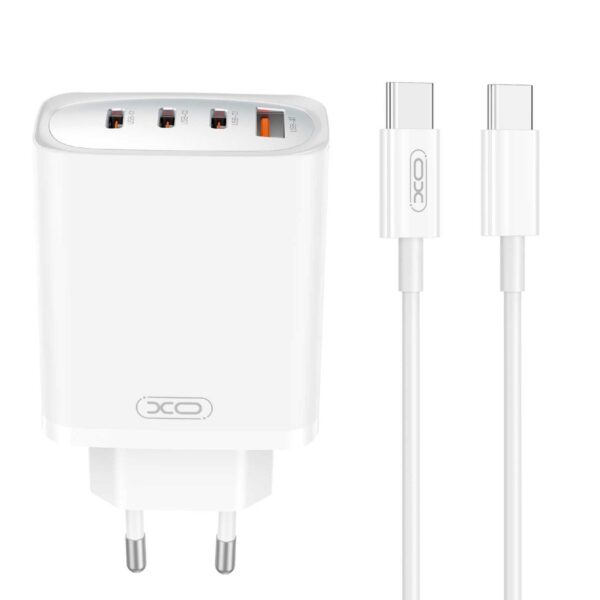 XO CE23 φορτιστής ταξιδίου 3x USB-C + 1x USB + καλώδιο USB-C σε USB-C, PD 65W, λευκό