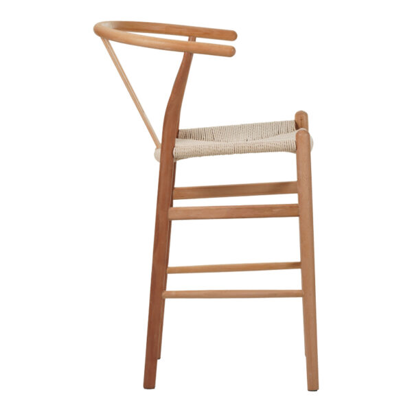Σκαμπό μπαρ Wishbone pakoworld rubberwood-σχοινί σε φυσική απόχρωση 55x49x96εκ