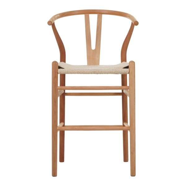 Σκαμπό μπαρ Wishbone pakoworld rubberwood-σχοινί σε φυσική απόχρωση 55x49x96εκ