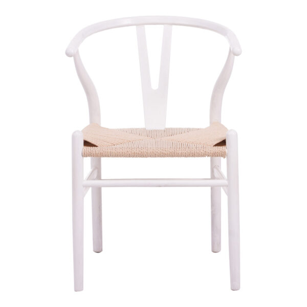Καρέκλα Wishbone pakoworld rubberwood-σχοινί σε λευκή απόχρωση 60x51x80εκ
