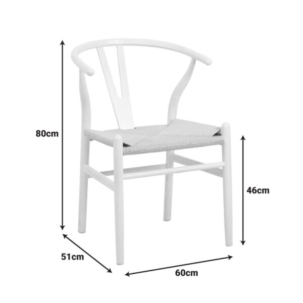 Καρέκλα Wishbone pakoworld rubberwood-σχοινί σε λευκή απόχρωση 60x51x80εκ