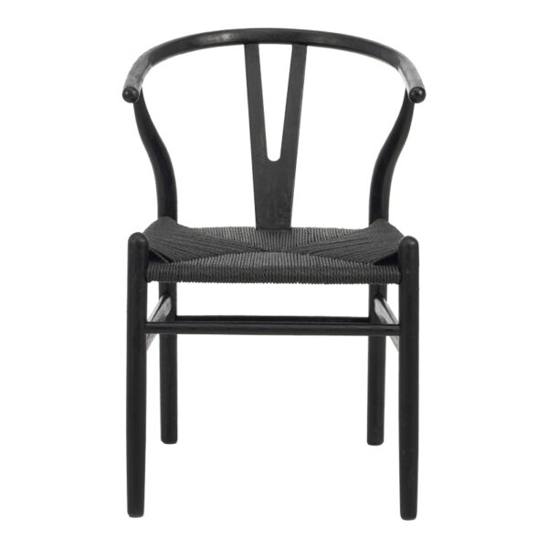 Καρέκλα Wishbone pakoworld rubberwood-σχοινί σε μαύρη απόχρωση 60x51x80εκ