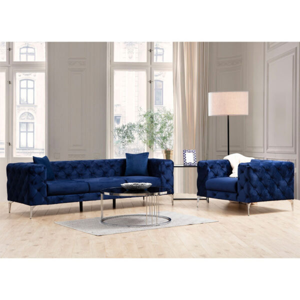 Καναπές 3θέσιος PWF-0579 pakoworld τύπου Chesterfield ύφασμα μπλε 237x90x73εκ