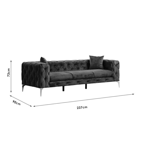 Καναπές 3θέσιος PWF-0579 pakoworld τύπου Chesterfield ύφασμα μπλε 237x90x73εκ