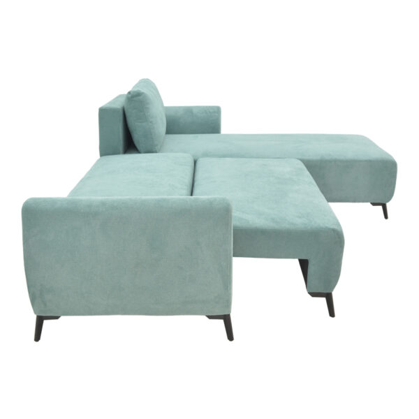Kαναπές κρεβάτι τριθέσιος αναστρέψιμος Settee pakoworld ύφασμα με αποθηκευτικό χώρο σε σιέλ απόχρωση 286x204x93εκ