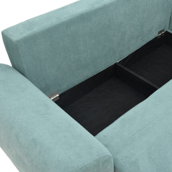 Kαναπές κρεβάτι τριθέσιος αναστρέψιμος Settee pakoworld ύφασμα με αποθηκευτικό χώρο σε σιέλ απόχρωση 286x204x93εκ