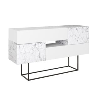 Τραπεζαρία Gustas-Giselle pakoworld σετ 5τεμ λευκό μαρμάρου sintered stone-βελούδο μαύρο 120x60x75εκ