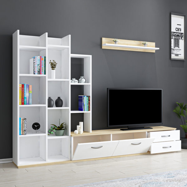 Σύνθετο σαλονιού Leman pakoworld σε λευκή-oak απόχρωση 240x35x154εκ