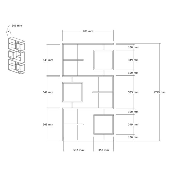 Βιβλιοθήκη Cubix pakoworld σε sonoma-ανθρακί απόχρωση 90x24,6x171,90εκ