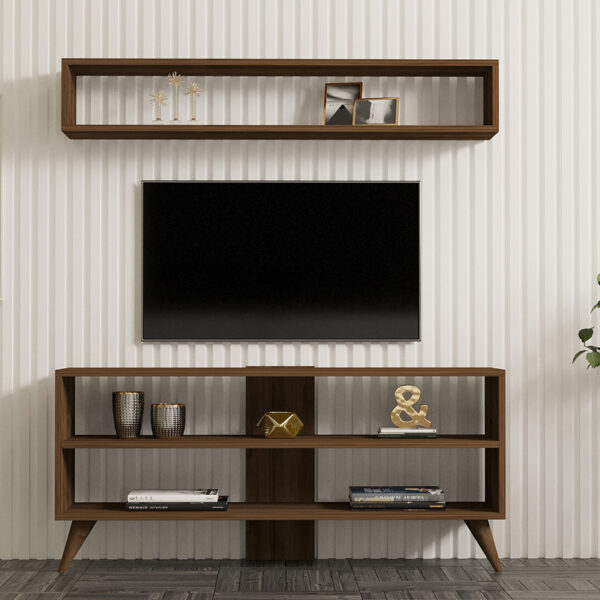 Σύνθετο σαλονιού Prestige pakoworld σε καρυδί απόχρωση 120x29,6x50εκ