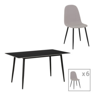 Τραπέζι Rogemi pakoworld γκρι mdf-μαύρο μέταλλο 160-200x90x75εκ