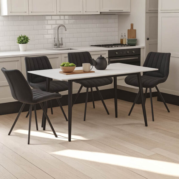 Τραπεζαρία Sabia-Gustas pakoworld σετ 5τεμ sintered stone-μαύρο-ανθρακί 120x60x75εκ