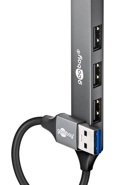 GOOBAY USB hub 74456, 4x θυρών, USB 3.2, 5Gbps, USB σύνδεση, γκρι