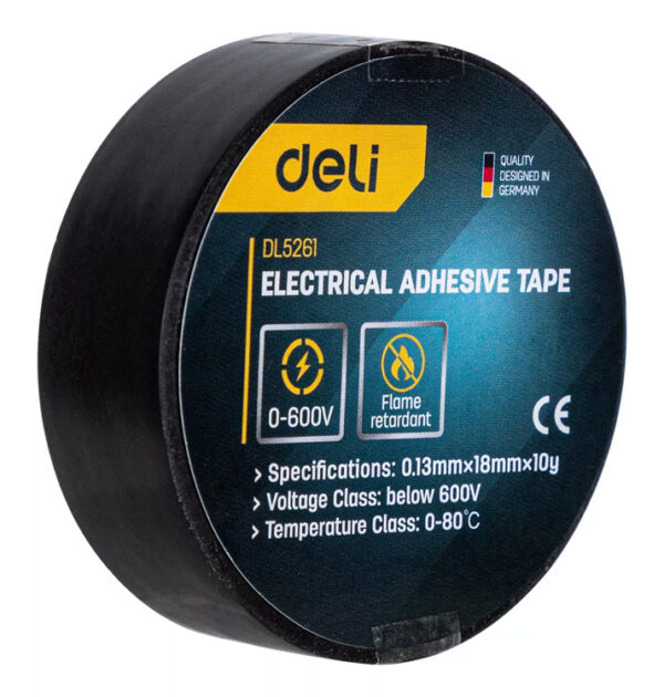 DELI μονωτική ταινία υψηλής αντοχής DL5261, 18mm x 9.15m, μαύρη