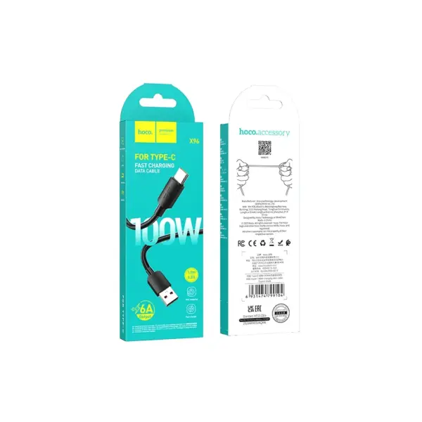 Hoco X96 καλώδιο φόρτισης-δεδομένων USB-A σε USB-C, 100W, PD, 6A, 1μ, μαύρο