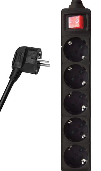 POWERTECH πολύπριζο PT-875, 5x schuko, 16A, 1.5m, μαύρο