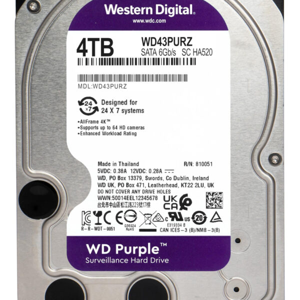 WD σκληρός δίσκος 3.5" Purple Surveillance 4TB, 256MB, 5400RPM, SATA III