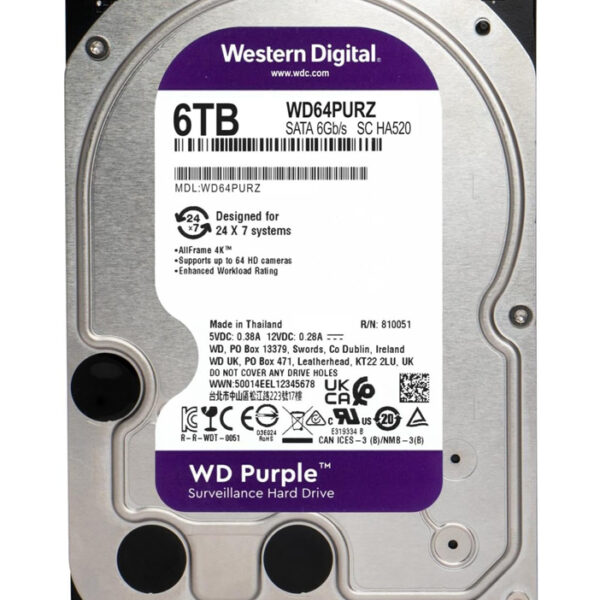 WD σκληρός δίσκος 3.5" Purple Surveillance 6TB, 256MB, 5400RPM, SATA III