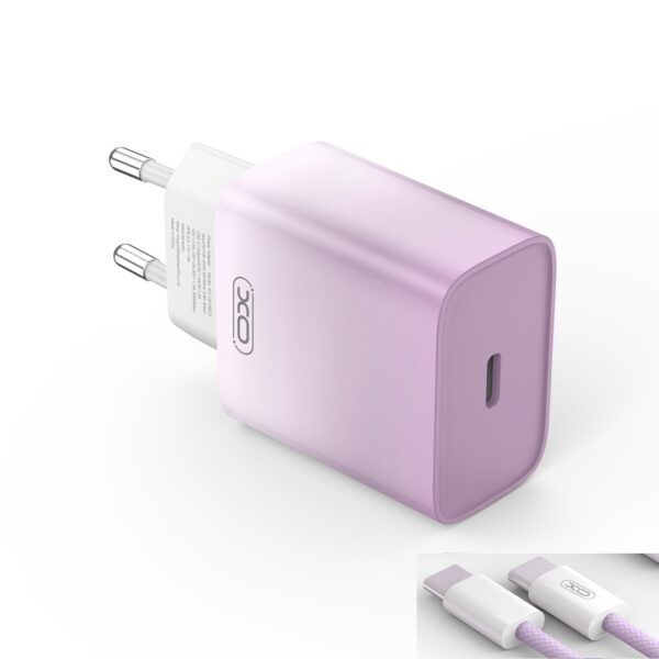 XO CE18 φορτιστής τοίχου, PD, 30W, 1x USB-C, μωβ-λευκό + καλώδιο USB-C - USB-C