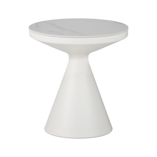 Βοηθητικό τραπέζι Coozlin Inart sintered stone σε απόχρωση λευκό μαρμάρου με λευκό μέταλλο Φ50x50εκ