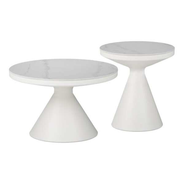 Βοηθητικά τραπέζια Coozlin Inart sintered stone σε απόχρωση λευκό μαρμάρου με λευκό μέταλλο