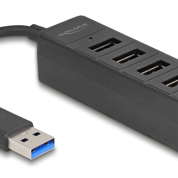 DELOCK USB hub 64350, 4x θυρών, USB 3.0, 5Gbps, USB σύνδεση, μαύρος