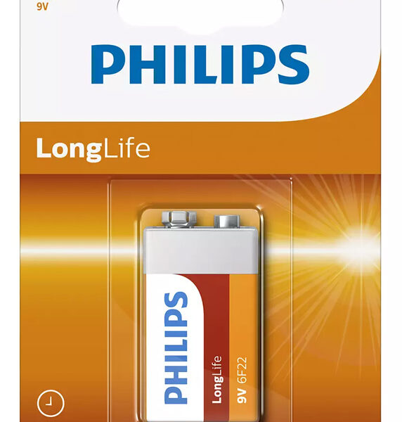 PHILIPS LongLife Zinc chloride μπαταρία 6F22L1B/10, 6F22 9V, 1τμχ